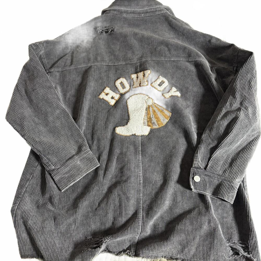 Altar'd State Corduroy "Howdy"  Distressed Cotton Jacket/Shirt SZ M‎ Fits to XL